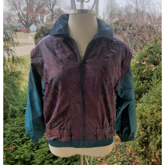 SMALL 80s/90s Westbound Sport Purple Green Paisley Windbreaker Zip Front Jacket - Picture 1 of 10